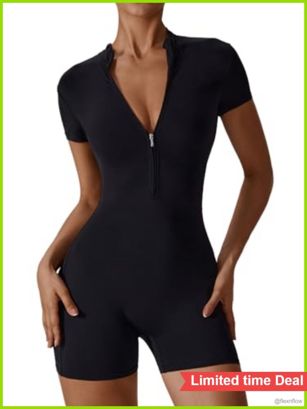 ECUPPER Women Short Sleeve Workout Jumpsuit Zip Up Gym Romper Athletic One Piece